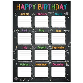 JUESMOS Chalkboard Happy Birthday Chart Poster for Classroom Decorations - Birthday Calendar Class Birthday Chart Posters for Bulletin Board decorations Back To School Teacher Supplies