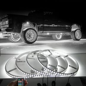 15.5 inch White Wheel Lights for Turck,Waterproof Pure White Wheel Ring Lights Rim Lights Tire Lights with New Upgrate APP RF Remote Control for Truck Car SUV,Pickup,Vehical Offroad
