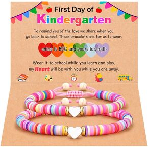 PINKDODO Matching Heart Bracelets for 2-First Day of Kindergarten Mother Daughter Best Friends Bracelets