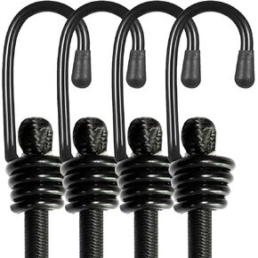 Bungee Cords with Hooks, Heavy Duty Outdoor Elastic Bungee Straps，No Odour Industrial Grade Bungee Rope for Securing Tarps, Luggage, Tents, Bikes or Garden Tidying 24inch 4Pcs (Black)