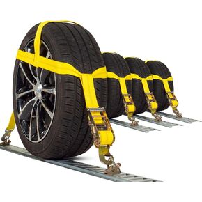 US Cargo Control Tow Dolly Basket Straps with Flat Snap Hooks and Ratchets (4-Pack), Tow Dolly Straps Fit Tires 14-17 Inches, 12,000 LBS Break Strength, Tire Bonnet Straps to Haul and Tow