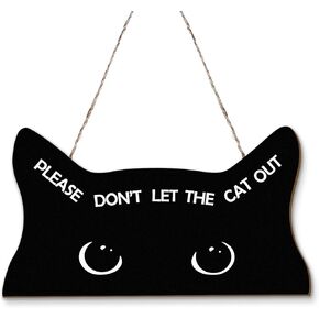 Funny Cat Sign Decor, Please Don't Let The Cat Out Front Porch Door Decor, Cat Wall Hanging Decor, Beware of Cat Signs for Home Cattery, Cat Gifts For Women, Catio Accessories, 12x6 Inch