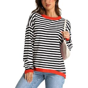 IRISGOD Womens Fall Striped Sweater Long Sleeve Color Block Tops Loose Drop Shoulder Pullover Shirts