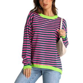 سترة نسائية مخططة للخريف من IRISGOD بأكمام طويلة وقمصان بلوفر فضفاضة ذات أكتاف منسدلة in Kuwait