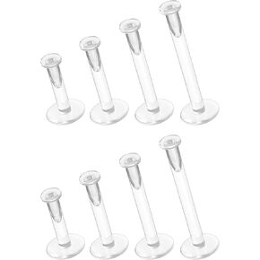 Clear Earrings for Work Sports Surgery Piercing Retainers - 16g Bioflex Labret Clear Piercing Jewelry Studs for Ears - Clear Nose Studs Plastic for Cartilage Lip (6mm 8mm 10mm 12mm) 8pcs Set