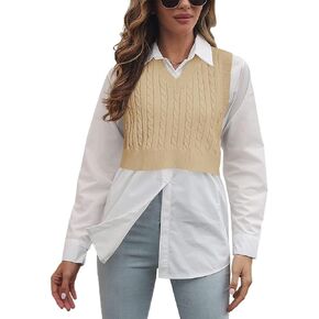 Women's V-Neck Knit Sweater Vest Solid Color Argyle Plaid Preppy Style Sleeveless Crop Knit Vest in Kuwait