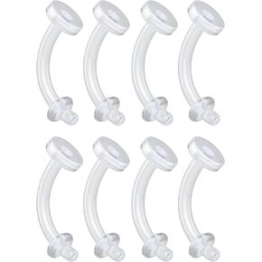 Plastic Belly Button Rings for Surgery 14g - Bioflex Navel Clear Belly Button Ring - Invisible Silicone Belly Button Ring 8pcs Set