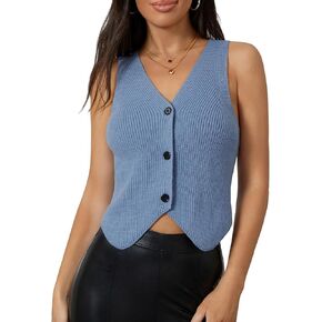 سترة نسائية متماسكة Y2k بياقة على شكل V بدون أكمام وأزرار علوية من الكروشيه للخروج أزياء الشارع الشهير in Kuwait