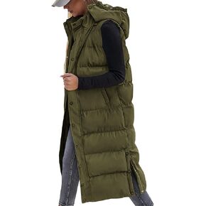 BTFBM Long Puffer Vest Women Quilted Hooded Button Down Zip Up Sleeveless Vests Outerwear Padded Jacket Winter Coat 2024