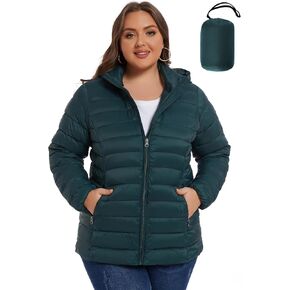 ANOTHER CHOICE Plus Size Packable Puffer Coat for Women, Light Weight Winter Jacket with Hood