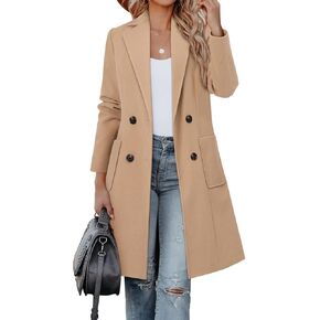 CHICZONE Women's Notch Lapel Double Breasted Mid Long Pea Coat Wool Blend Overcoat Winter Outwear