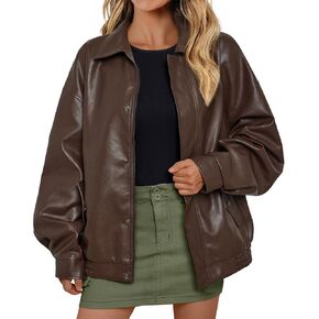 AUTOMET Women's Oversized Leather Jackets Faux Suede 2024 Fall Zip Up Motorcycle Coats Blazer Jackets for Women Outfits