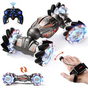 Deejoy 1:12 RC Stunt Car, 2.4GHz 4WD Remote Control Gesture Sensor Toy Cars, Double Sided Rotating Off Road Vehicle 360° Flips with Lights Music, for Boys & Girls Birthday