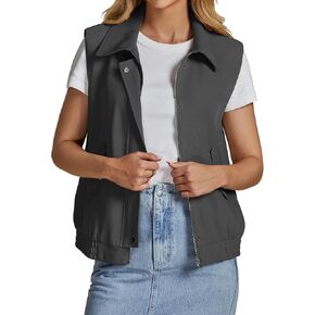 luvamia Vest for Women Trendy Zip Up Casual Fashion Elastic Hem Fall Sleeveless Jacket Outerwear Vests Tops with Pockets
