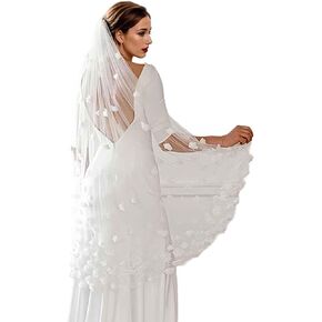 1 Tier Wedding Veil with Comb Petal Fingertip Length Bridal Veil Three-dimensional Flower Soft Tulle
