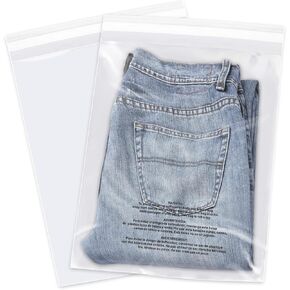 12" x 15" (100 Count) - Clear Poly Bags with Suffocation Warning Self Seal for Packaging, Shirts, Clothing & FBA - Permanent Adhesive
