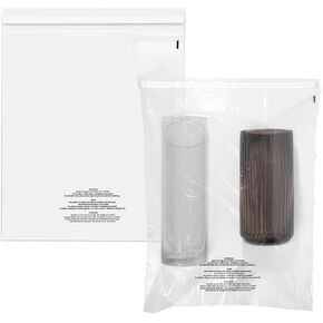 Spartan Industrial - 24" X 30" (100 Count) Self-Seal Clear Poly Bags With Suffocation Warning for Packaging, Shipping, Decor - Permanent Adhesive