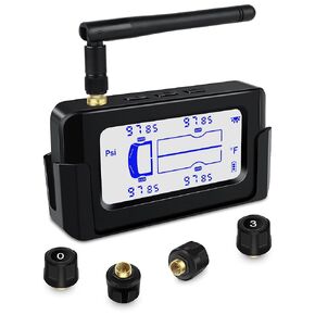 Tire Pressure Monitoring System【Signal Booster Antenna 66ft】3.15'' Wireless Solar RV TPMS Tire Pressure Monitor System with 4 Sensors for Travel Trailer Truck Fifth Wheel Motorhome(0-130 PSI)
