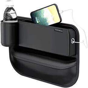Car Seat Gap Filler,Console Side Pocket Organizer with Cup Holder,Car Front Seat Gap Storage Box with Charging Cable Hole on The Side,Car Seat Pockets,Driver Seat Available