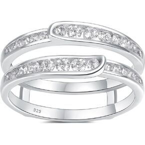 Newshe Jewellery Wedding Ring Enhancer for Engagement Rings AAAAA Cz Guard and Wraps Bridal 925 Sterling Silver Band Size 5-10