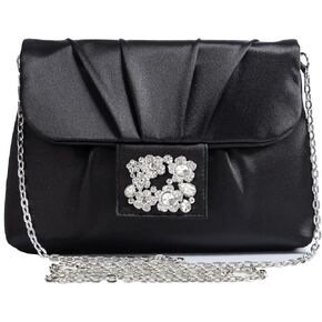 Coucoland Clutch Purses for Women - Satin Evening Bag Pleated Crossbody Bags Rhinestone Embellished Handbag for Wedding Party