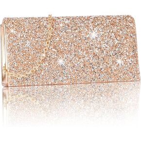 Larcenciel Women's Evening Handbags, Bling Rhinestone Purse w/Chain, Stunning Rose Gold Envelope Clutch Bag, Formal Shoulder Crossbody Bag for Prom, Bachelor Party, Wedding Cocktail Date,7.9x3.9x1.8in