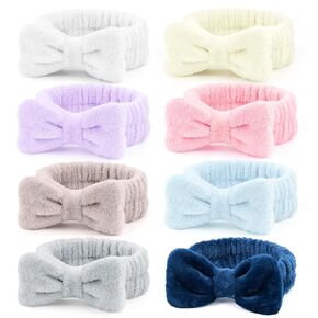 Spa Headbands, Coral Fleece Makeup Headband Cosmetic Headband, Lovely Face Washing Headband Shower Headbands Headwraps, Soft Bowknot Spa Hair Band Spa Birthday Party Supplies for Girls Women 8PCS (Bow Hair Band-D)