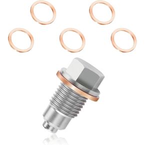 M12x1.5 Magnetic Oil Drain Plug Kit,Stainless Steel Oil Pan Drain Plug with 5PCS Gaskets,Automotive Replacement Engine Oil Drain Plugs Car Accessories for Most Vehicles (M12*1.5)