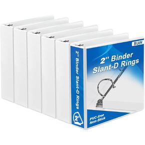 2 inch 3 Ring-Binders, Slant D Ring-Binder, 6 Bundle Packs of 2 inch 3-Sided View Binder, Non-Stick Cover, PVC-Free, Fit US Letter Size Paper up to 475 Sheets, White