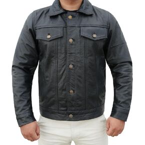 Leather jacket -Real Lambskin Vintage Trucker Jacket Men - Motorcycle Fashion Leather Jacket, Collar Jackets For Mens