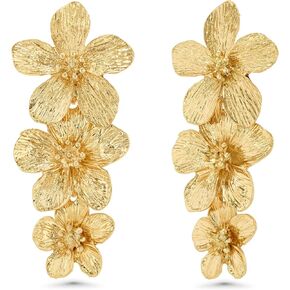 Gold Large Chunky Flower Statement Earrings for Women, Summer Beach Floral Handmade Drop Jewelry, Maximalist Wedding Date Birthday Gift, Bold Exaggerated Textured Dangle Trendy Ribbed Jewelry, Golden Chandelier Fashion Accessories, Vintage Hammered Thick 