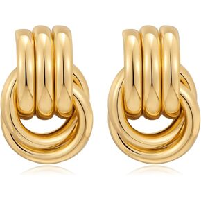 Chunky Gold/Silver Earrings Large Knot Earrings Love Knot Stud Earrings Geometric Dangle Drop Earrings for Women