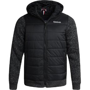 Reebok Men's Jacket - Quilted Puffer Bomber Jacket with Fleece and Tricot Sleeves - Hooded Outdoor Jackets for Men (L-XL)