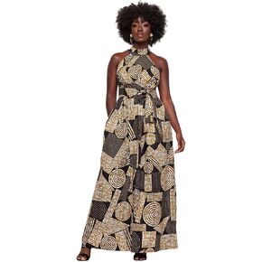 D'IYANU | Ronke African Pattern Ankara Maxi Dress for Women | Traditional Culture Kente Print Cloth