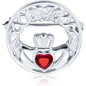 Traditional Irish Celtic Love Knot Oval Hands Heart & Crown Claddagh Scarf Brooch Pin For Women .925 Sterling Silver
