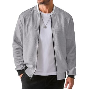 JMIERR Mens Casual Jacquard Bomber Jackets Color-Block Lightweight Varsity Jacket Fashion Zipper Coat with Pockets