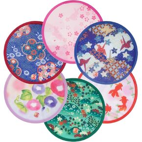 6 Pcs Floral Round Folding Hand Fan Japanese Foldable Fan Handheld Cooling Fans for Festival Summer Wedding Party Favors Decorations Portable