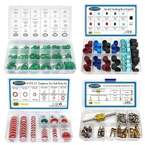 4 Set Car A/C Compressor Gasket Seals and Dust Cap, O-Ring Kit, Valve Core Kit with Remover Tool, R12 R134a Refrigeration Tire Valve Stem Cores, Car Air Conditioning Compressor Seals O-Ring