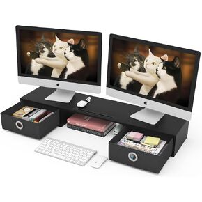WESTREE Dual Monitor Stand Riser with Two Drawers, Extra Large Storage Monitor Stand for 2 Monitors, Desktop Oraganizer Stand for Computer,Laptop,Screen,Printer,TV