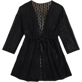 Milumia Girl's Swim Cover Up Short Sleeve Drawstring Sheer Kimono Swimsuit Coverups in Kuwait
