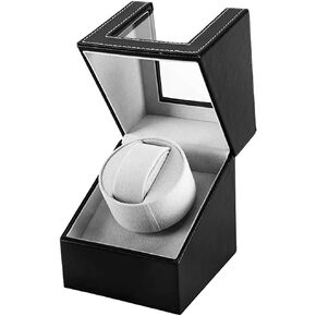 Automatic Single Watch Winder with Quiet Japanese Motor,AC Adapter or Battery Powered,Premium Leather Exterior and Soft Flexible Watch Pillows for Men's and Women's Watches