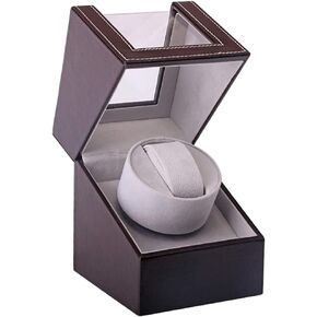 Automatic Single Watch Winder with Quiet Japanese Motor,AC Adapter or Battery Powered,Premium Leather Exterior and Soft Flexible Watch Pillows for Men's and Women's Watches