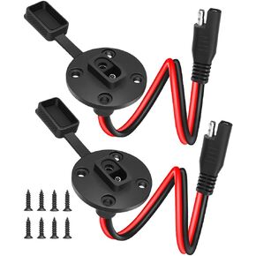 ELECTOP SAE Connector Power Socket Sidewall Port, Weatherproof SAE Quick Connect Solar Panel Flush Mount SAE Plug Adapter Cable, 12AWG SAE Extension Cable for Solar Generator Battery Charger(2 Pack)