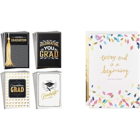 Hallmark Graduation Cards Assortment, Black and Gold, Congratulations Grad (12 Cards and Envelopes, 4 Designs)
