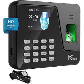 NGTeco Time Clocks for Employees Small Business, Fingerprint Time Clock Support Shift Schedules, 0 Monthly Fees Standalone Time Card Machine Punch in Out (No WiFi)