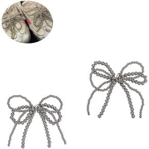 2 Pcs Pearls Bow Shoe Charms For Sneakers, Decoration Charms For Dress Shoes Buckle Pearl Beaded Chain DIY Shoe Lace Sneakers Accessories For Women Jewelry in Kuwait