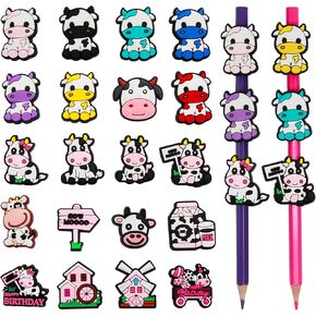 20pcs Cute Cow Pencil Toppers Cow Print Pencil Topper For Kids Lovely Pencil Clip Decoration Pen Toppers For Classroom Prizes School Reward Students Gifts Easter Egg Fillers Party Favors