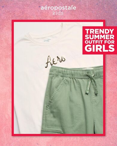 AEROPOSTALE Girls' Pants Set - 2 Piece Jersey Graphic Tee and Twill Cargo Jogger Pants - Summer Outfit for Girls (7-16) in Saudi Arabia