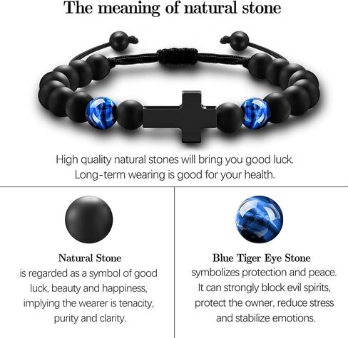 Cross Bracelet for Men Boys, Tiger Eye Bracelet Brings Health, Safety and Happiness, Baptism/Back to School/Birthday/Christmas Gifts for Son Grandson Man in Kuwait