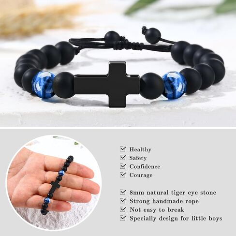 Cross Bracelet for Men Boys, Tiger Eye Bracelet Brings Health, Safety and Happiness, Baptism/Back to School/Birthday/Christmas Gifts for Son Grandson Man in Kuwait
